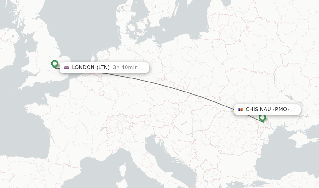 Flights from London to Chisinau route map