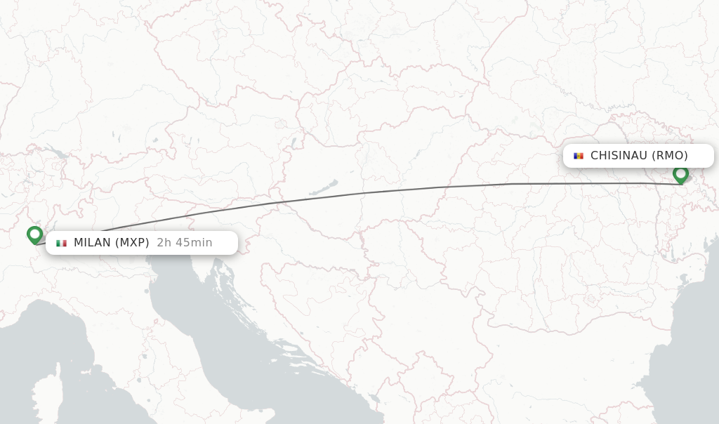 Flights from Chisinau to Milan route map