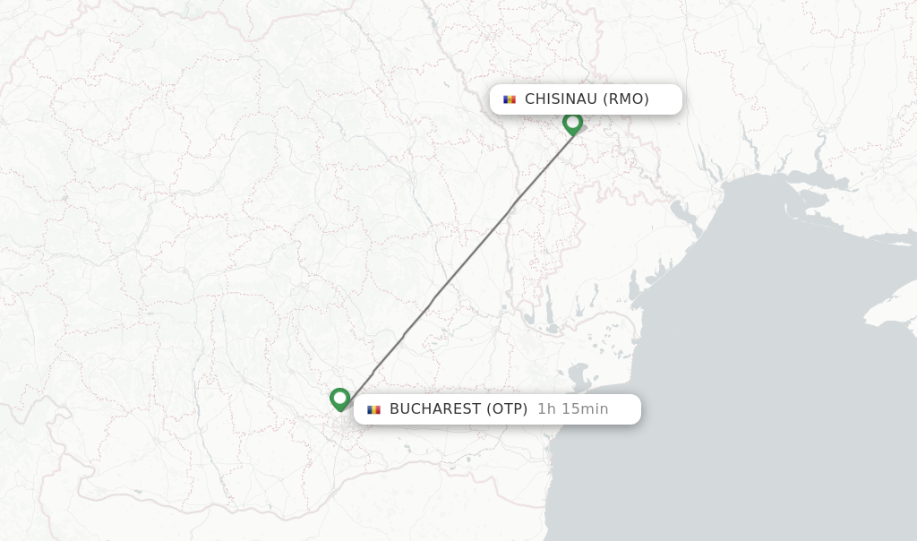 Flights from Chisinau to Bucharest route map