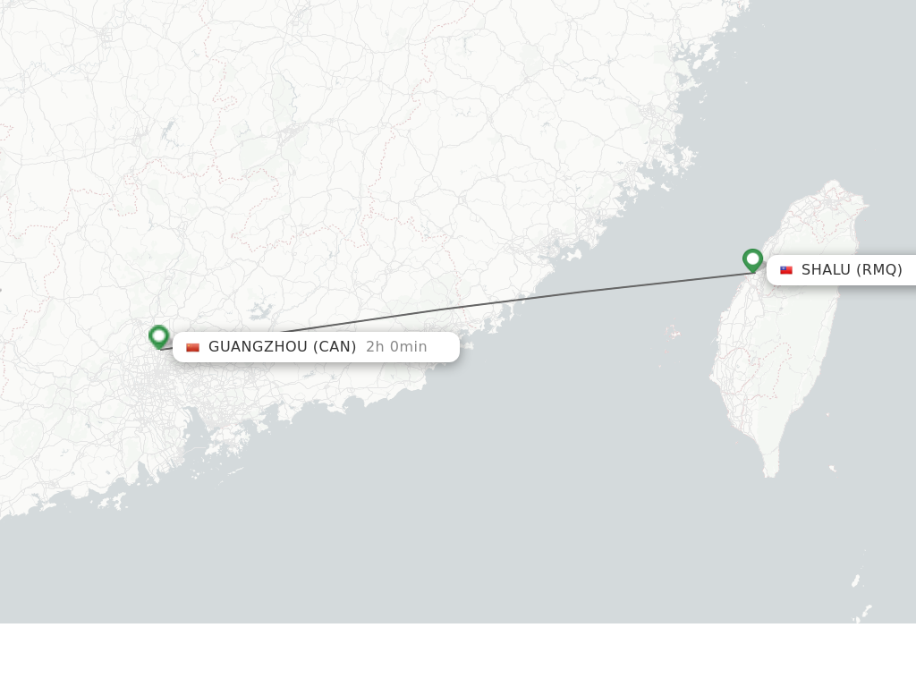 Flights from Shalu to Guangzhou route map
