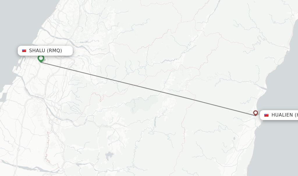 Flights from Shalu to Hualien route map