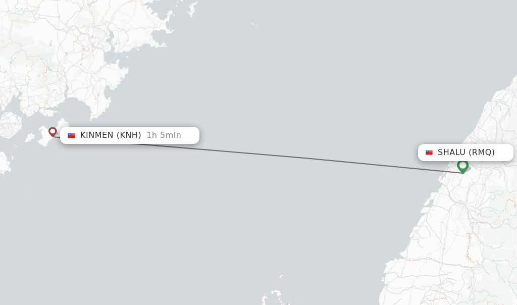 Flights from Shalu to Kinmen route map