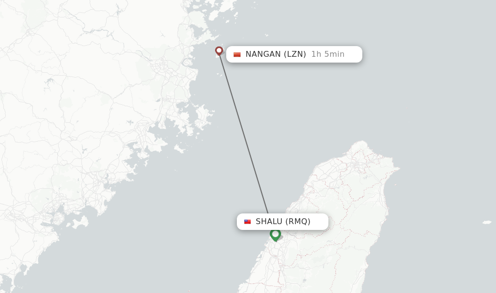 Flights from Shalu to Nangan route map