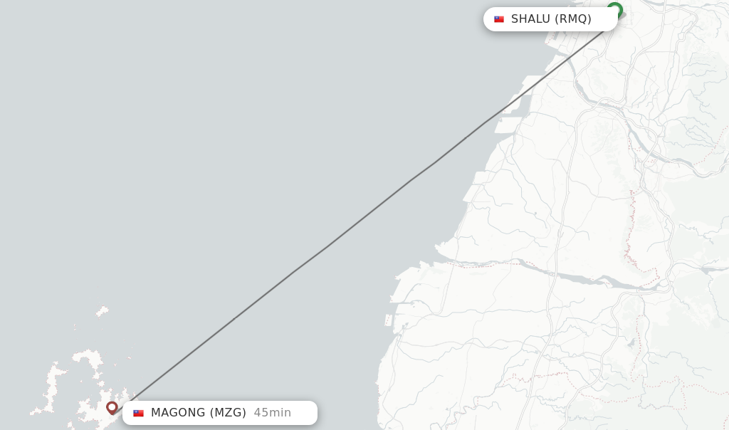Flights from Shalu to Magong route map