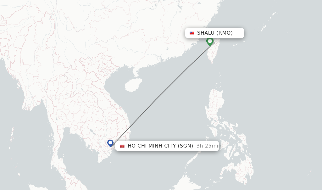 Flights from Shalu to Ho Chi Minh City route map