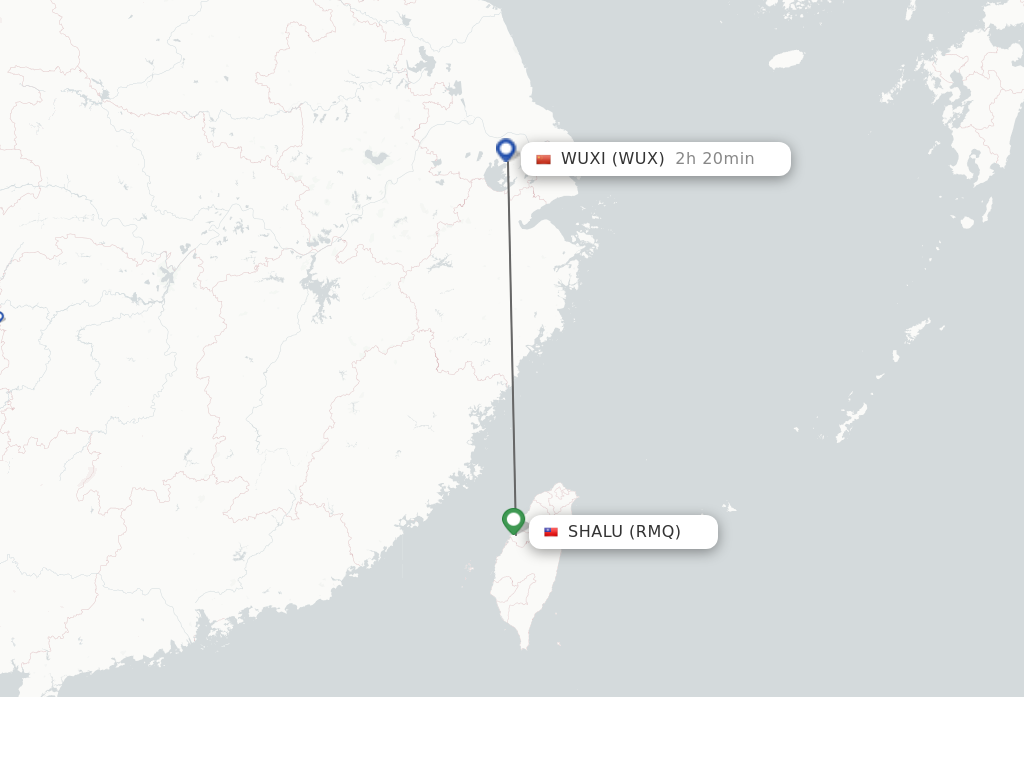 Flights from Shalu to Wuxi route map