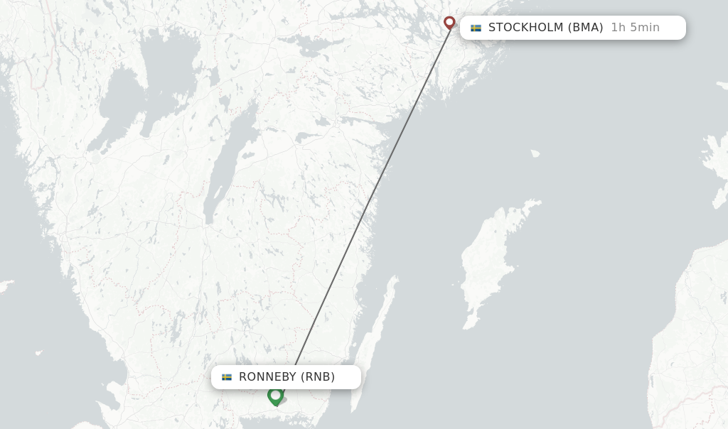 Flights from Ronneby to Stockholm route map