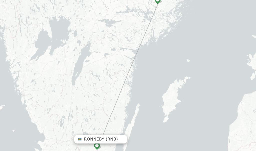 Route map with flights from Ronneby with SAS