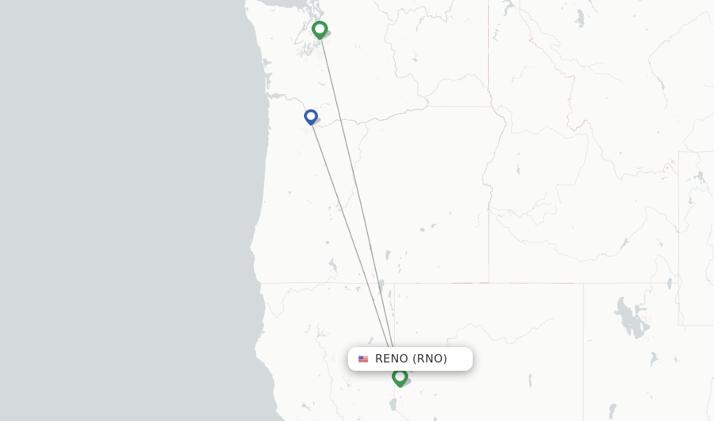 Route map with flights from Reno with Alaska Airlines