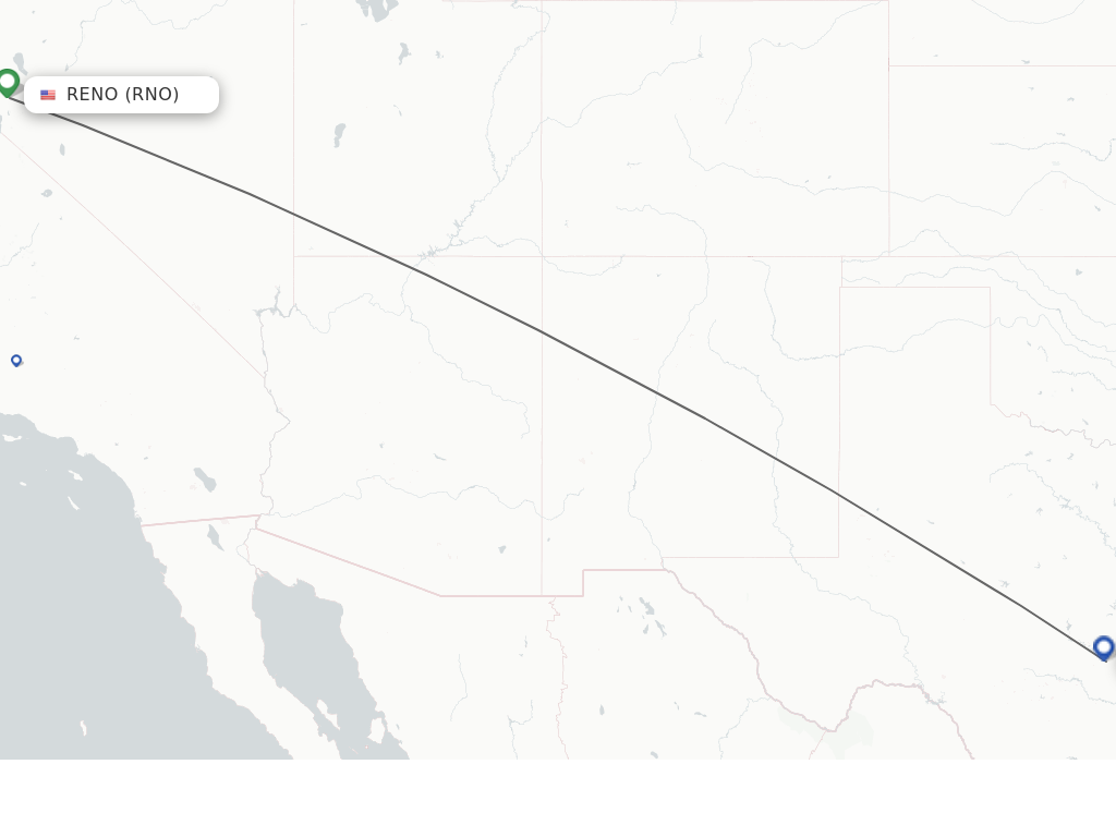 Flights from Reno to Austin route map