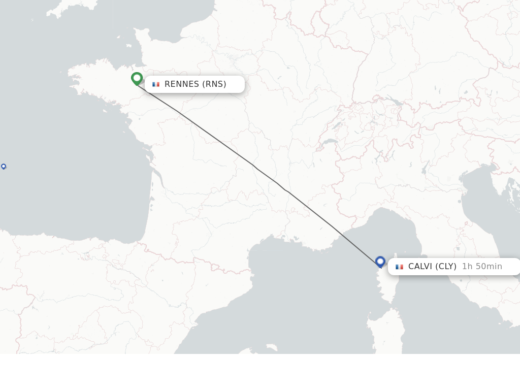 Flights from Rennes to Calvi route map