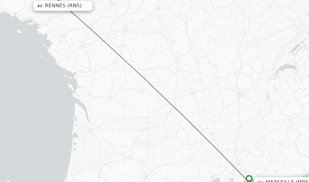 Flights from Rennes to Marseille route map