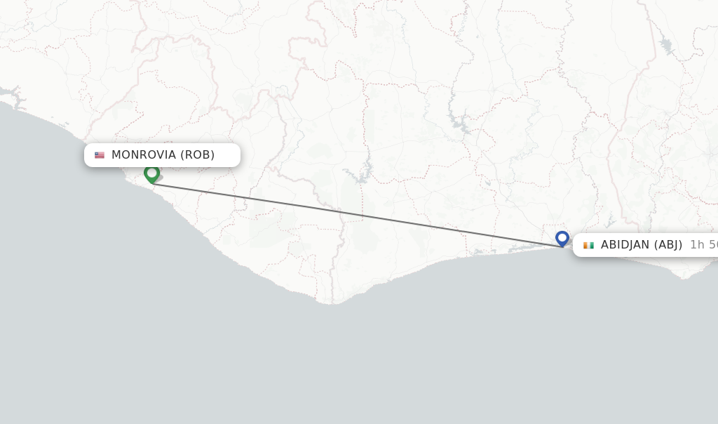 Flights from Monrovia to Abidjan route map