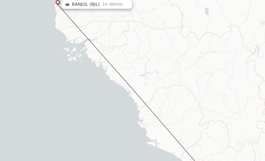 Flights from Monrovia to Banjul route map
