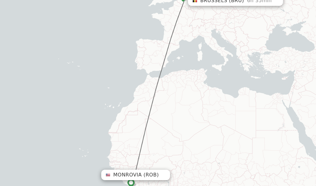 Flights from Monrovia to Brussels route map