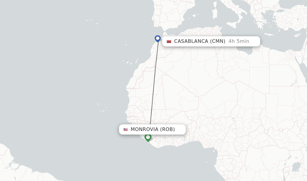 Flights from Monrovia to Casablanca route map