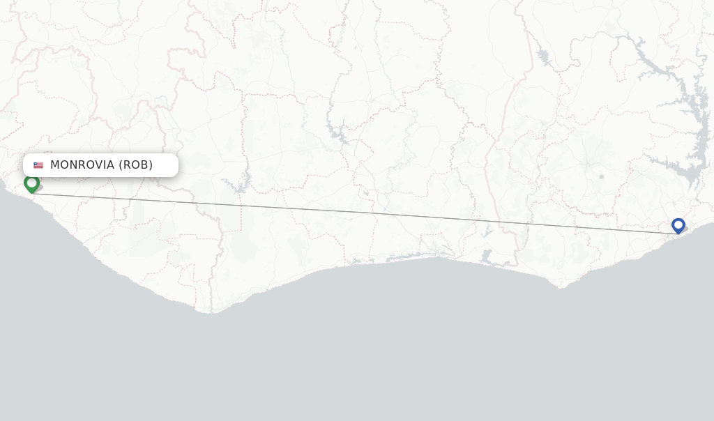 Route map with flights from Monrovia with Kenya Airways