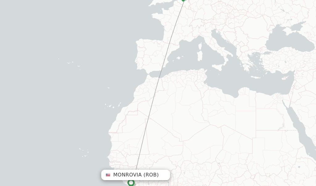 Route map with flights from Monrovia with Brussels Airlines