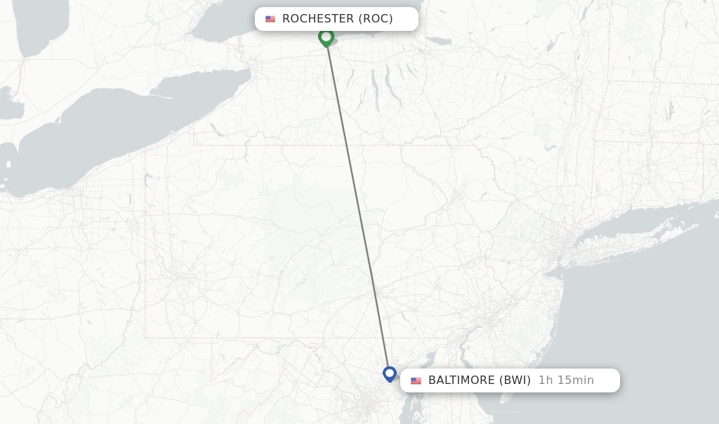 Flights from Rochester to Baltimore route map
