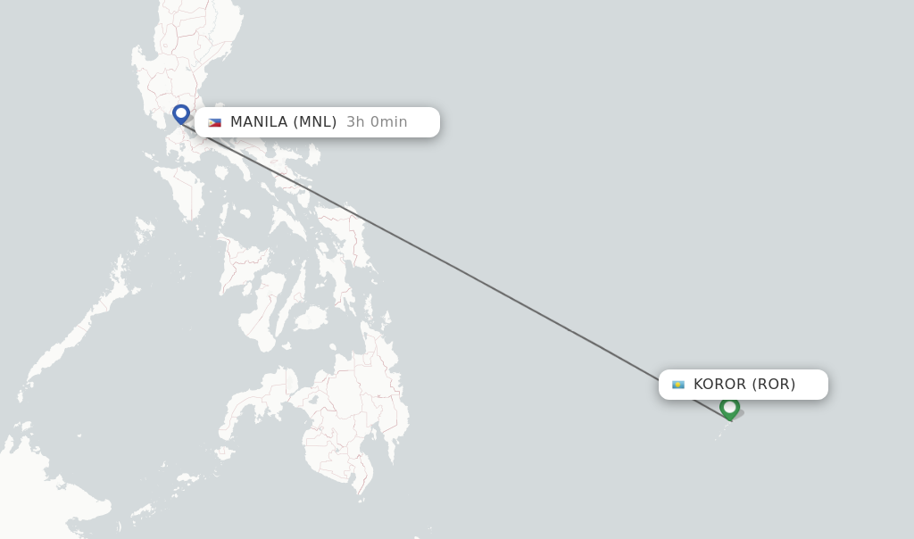 Flights from Koror to Manila route map