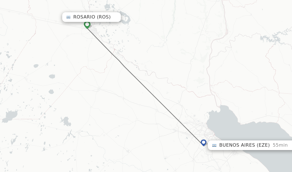 Flights from Rosario to Buenos Aires route map