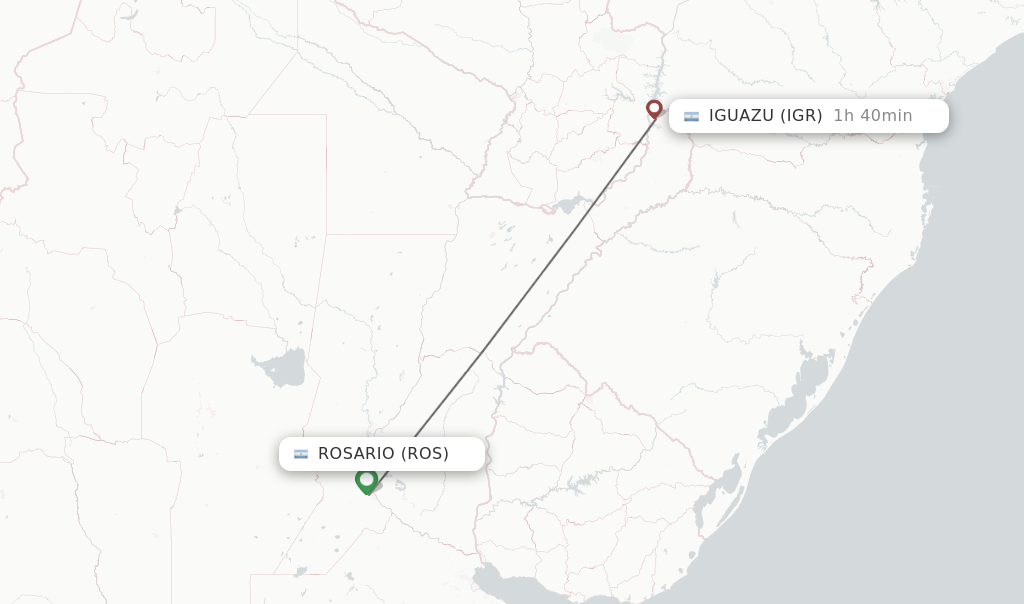 Flights from Rosario to Iguazu route map