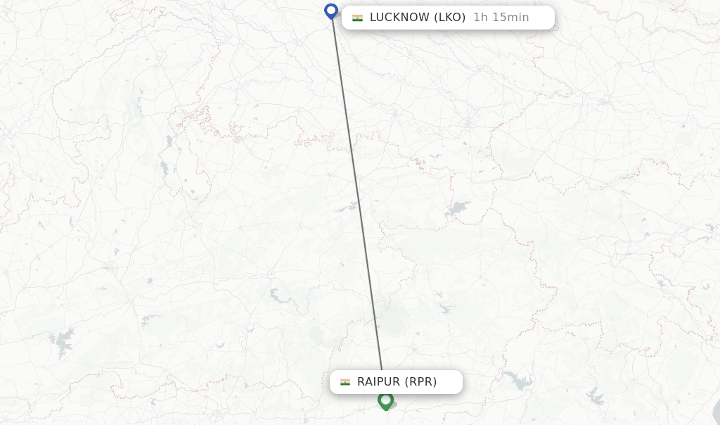 Flights from Raipur to Lucknow route map