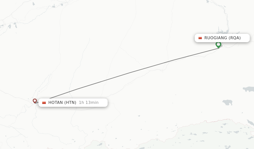 Flights from Hotan to Ruogiang route map