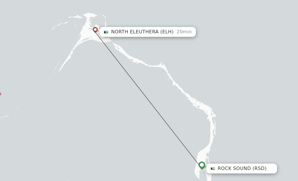 Flights from Rock Sound to North Eleuthera route map