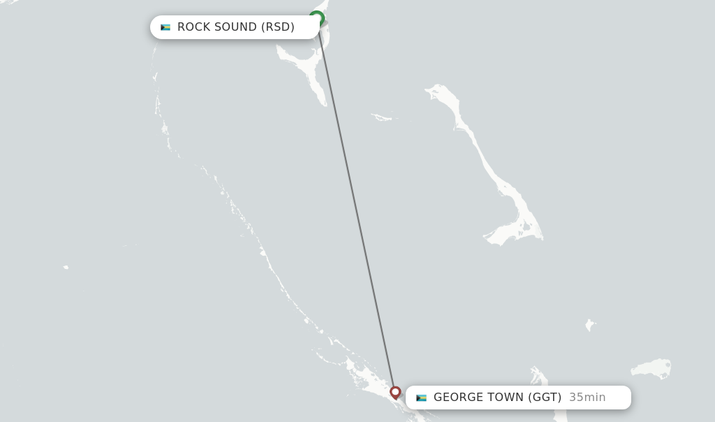 Flights from Rock Sound to George Town route map