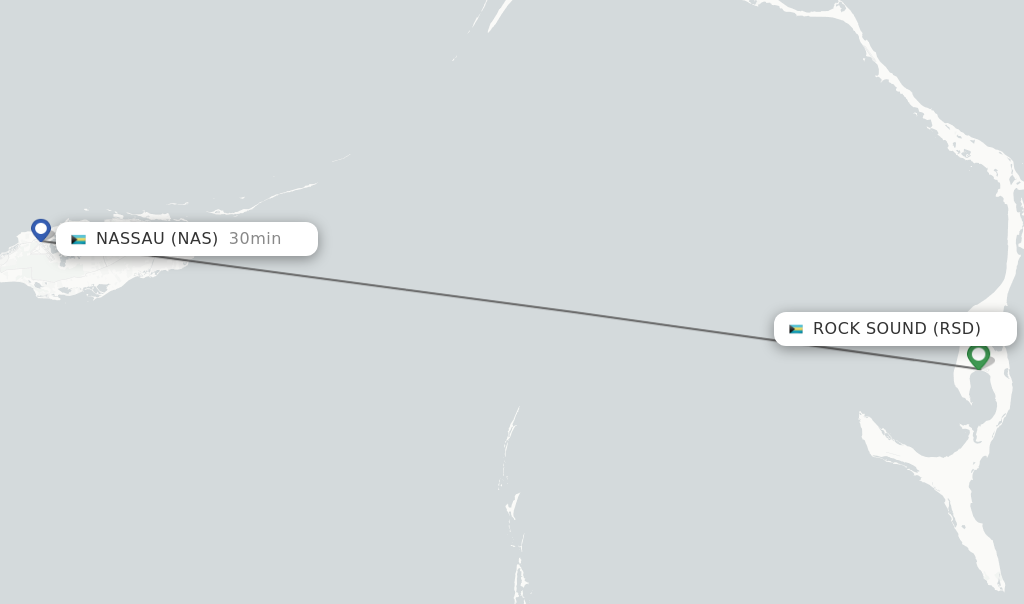 Flights from Rock Sound to Nassau route map