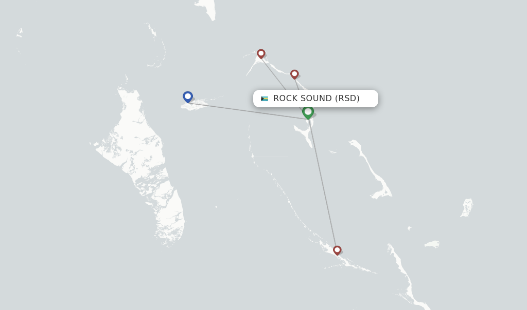 Route map with flights from Rock Sound with Bahamasair