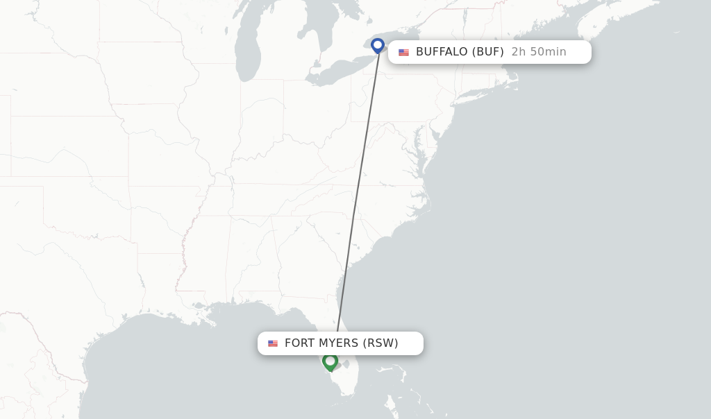 Flights from Fort Myers to Buffalo route map