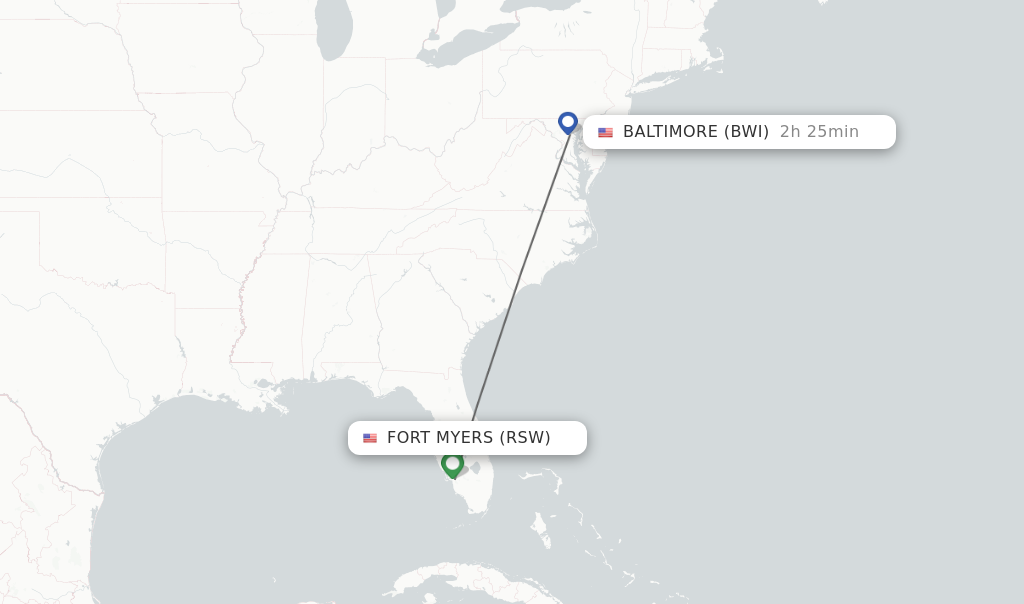 Flights from Fort Myers to Baltimore route map