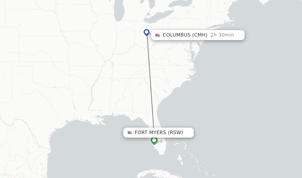 Flights from Fort Myers to Columbus route map