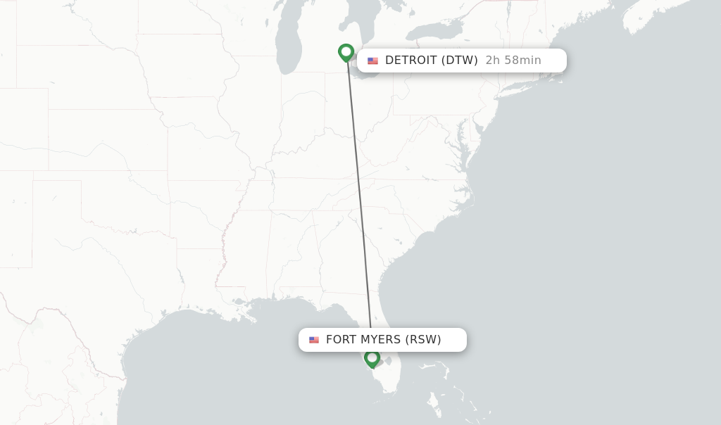 Flights from Fort Myers to Detroit route map