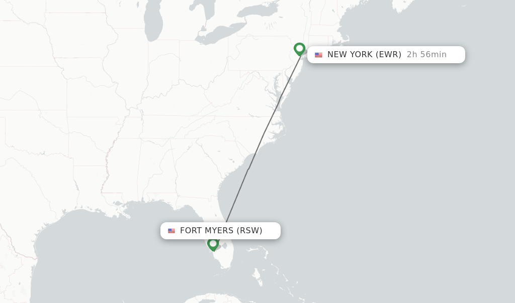 Flights from Fort Myers to New York route map