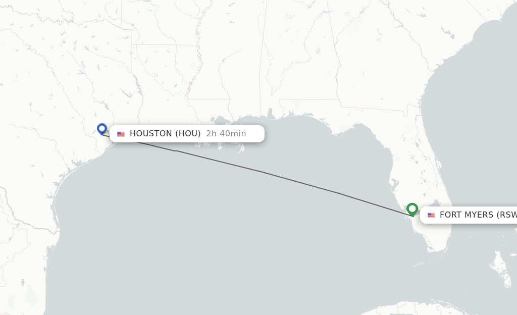 Flights from Fort Myers to Houston route map