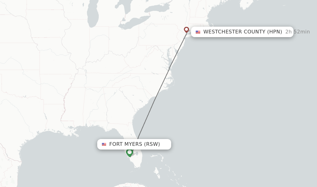 Flights from Fort Myers to Westchester County route map