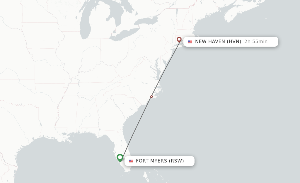 Flights from Fort Myers to New Haven route map