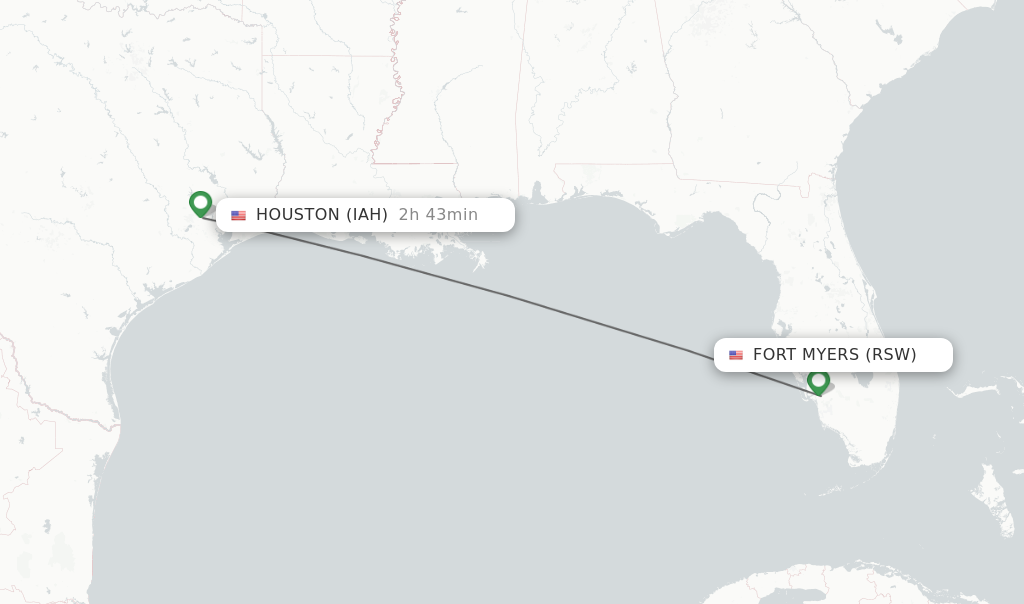 Flights from Fort Myers to Houston route map