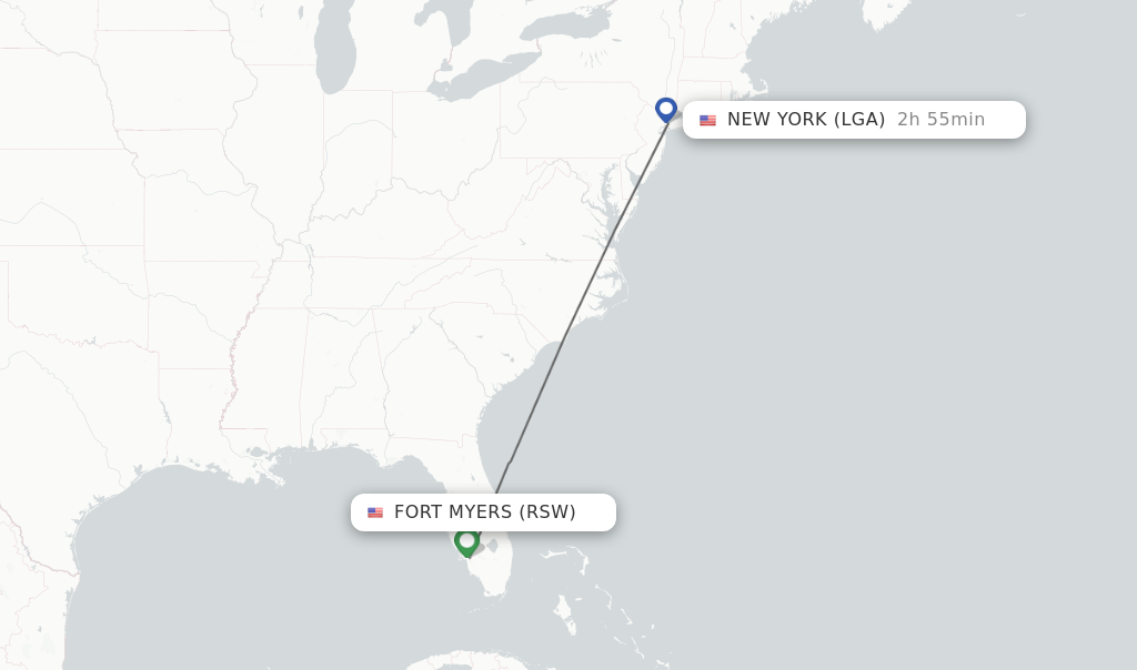 Flights from Fort Myers to New York route map