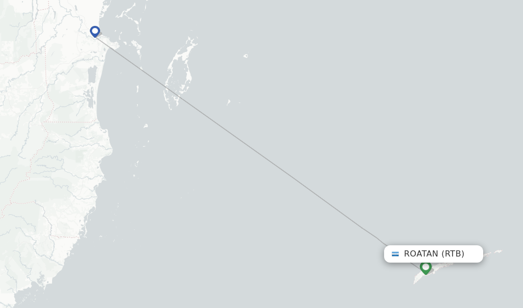 Route map with flights from Roatan with Tropic Air