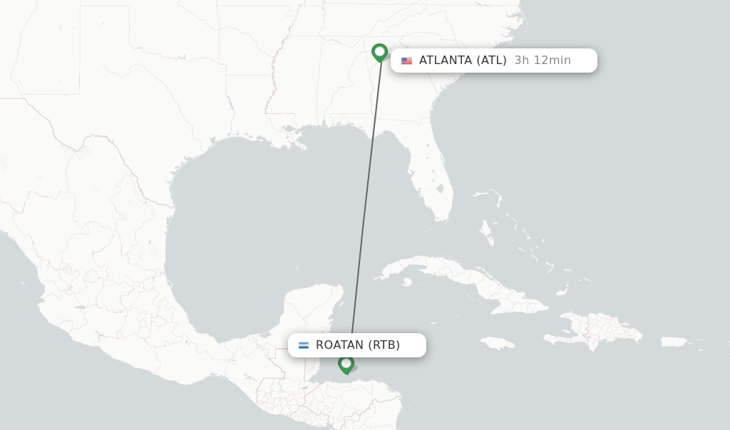 Flights from Roatan to Atlanta route map