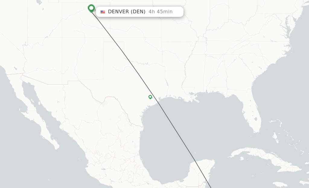 Flights from Roatan to Denver route map