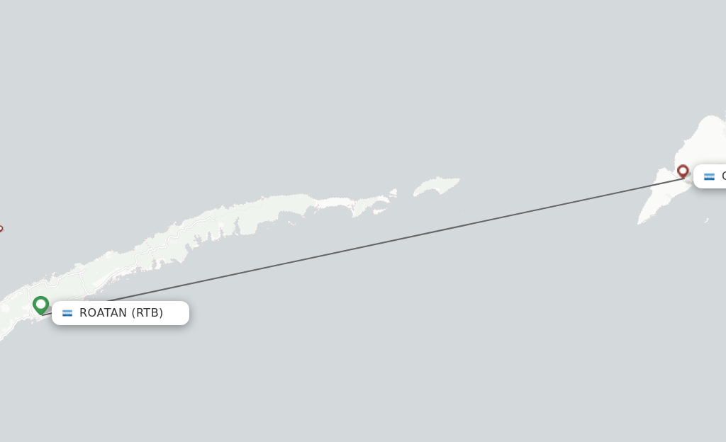 Flights from Roatan to Guanaja route map