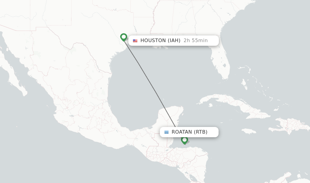 Flights from Roatan to Houston route map