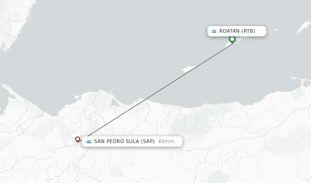 Flights from Roatan to San Pedro Sula route map