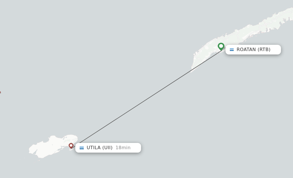Flights from Roatan to Utila route map