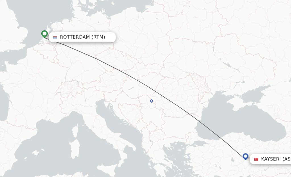 Flights from Rotterdam to Kayseri route map
